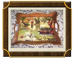 transfer tekniği ile yapılmış ahşap boyama örneği trasfer tekniği