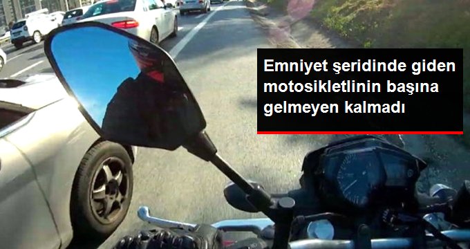 Emniyet şeridinde giden motosikletlinin başına pet şişe atıldı, 2 kez kaza atlattı