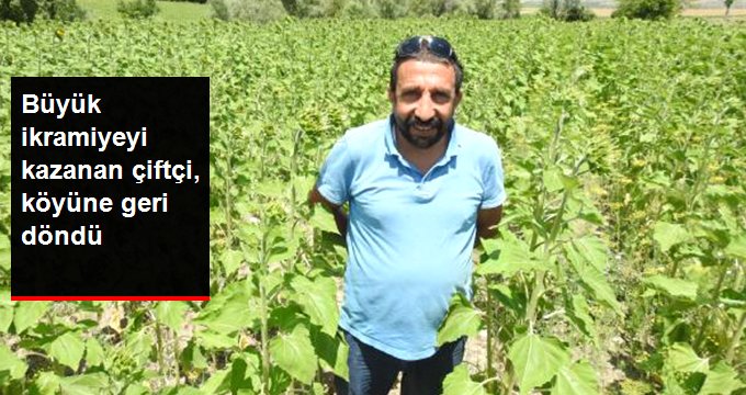 555 bin liralık büyük ikramiyeyi alan çiftçi, köyüne geri döndü