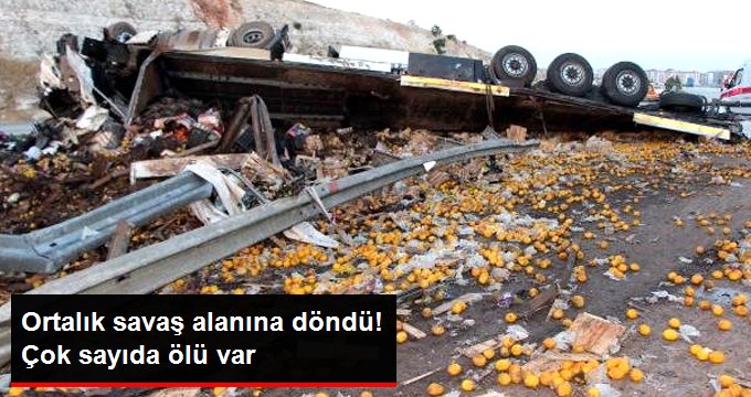 Limon yüklü TIR bariyerlere çarpıp devrildi, ortalık savaş alanına döndü! 3 ölü